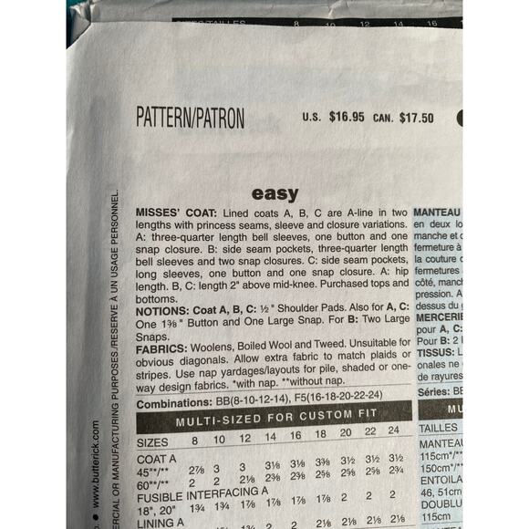 Butterick Sewing pattern 5401 womens Coat trench jacket sz 16-24 - Picture 3 of 5